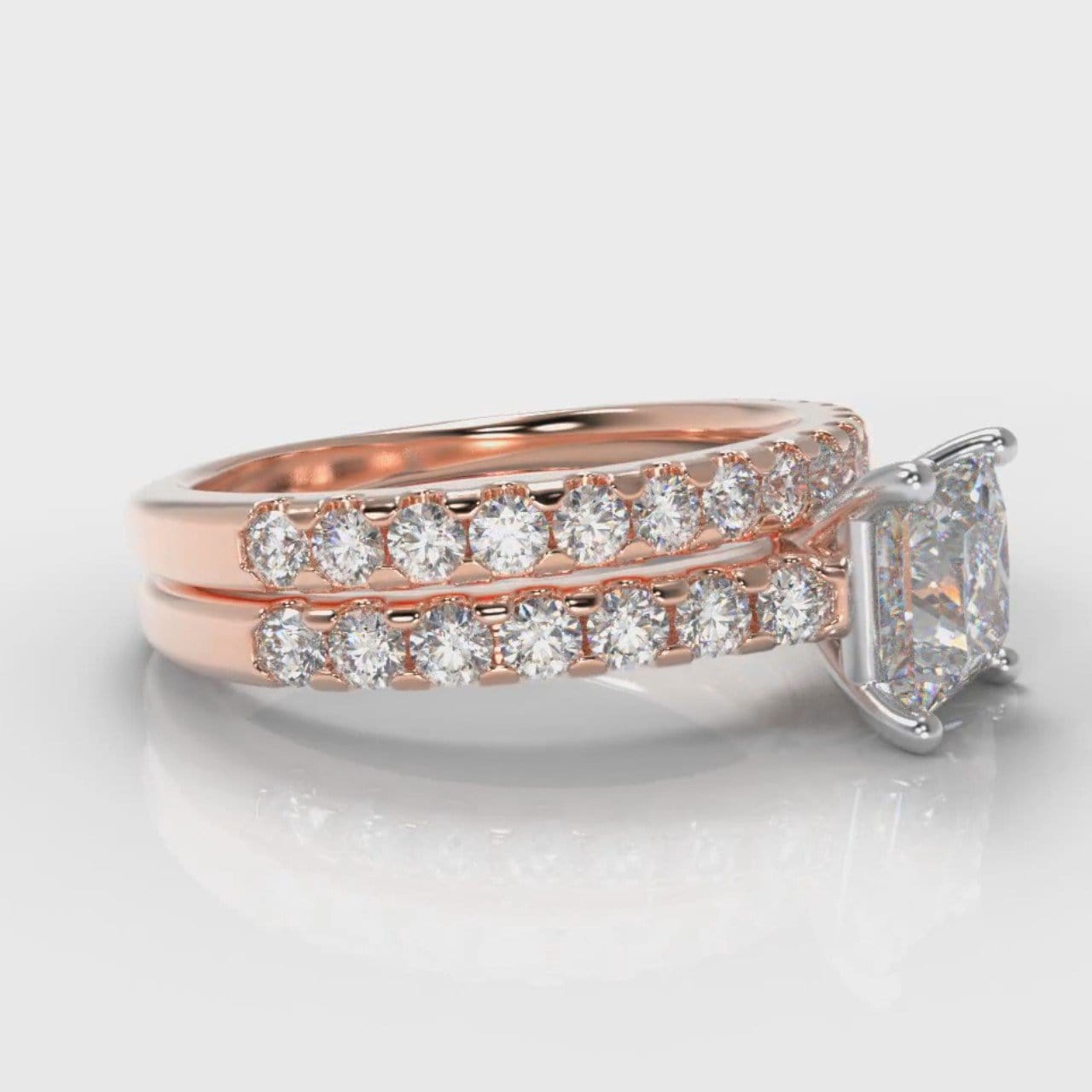 Carrée Micropavé Princess Cut Diamond Bridal Set - Rose Gold