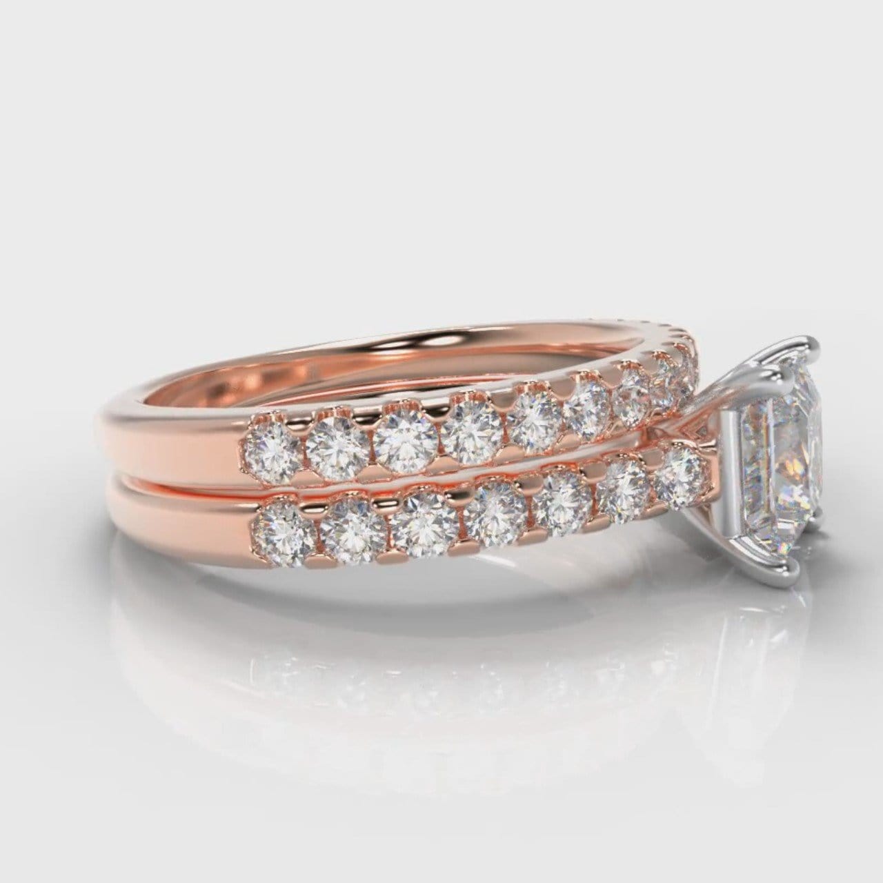 Carrée Micropavé Princess Cut Diamond Bridal Set - Rose Gold