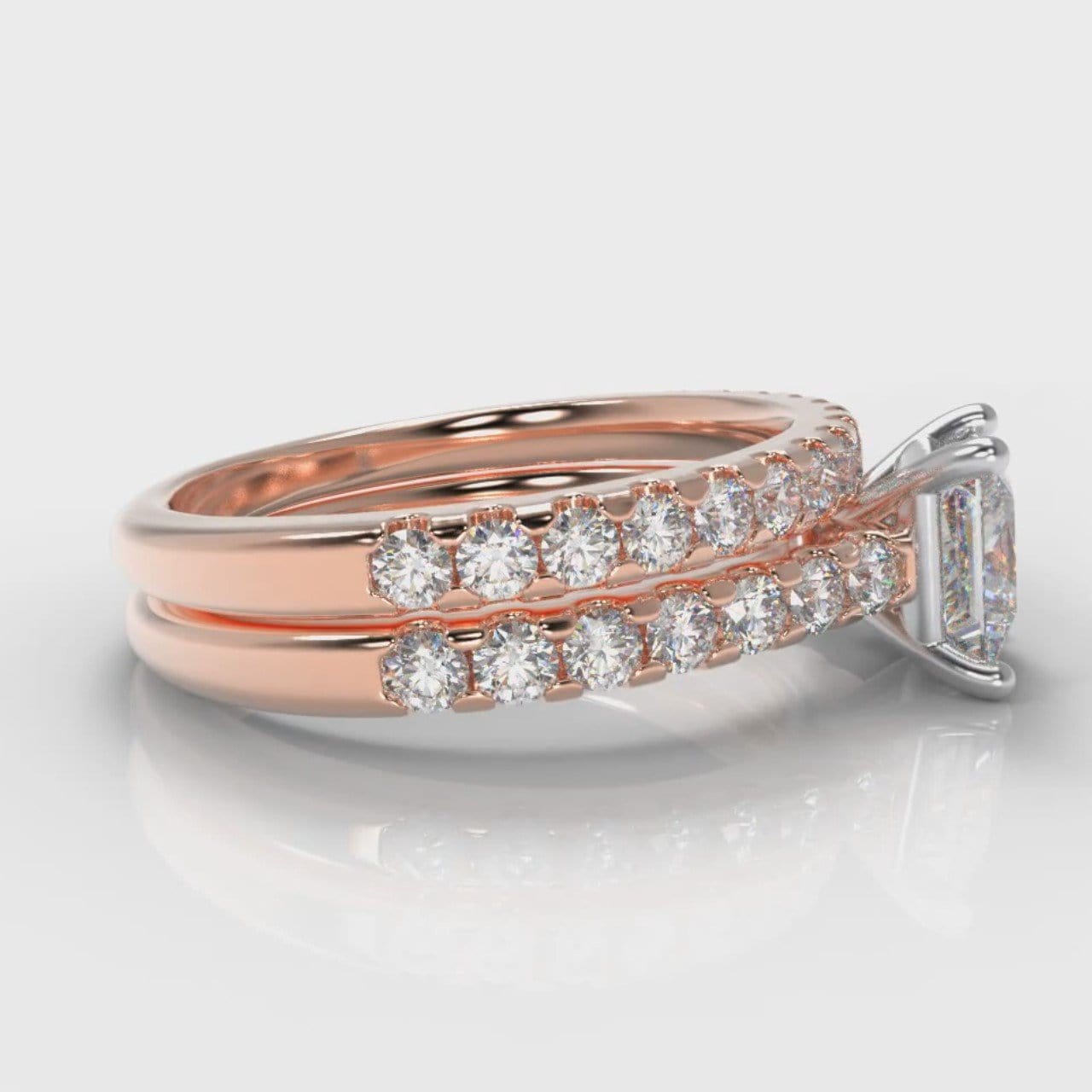 Carrée Micropavé Princess Cut Diamond Bridal Set - Rose Gold