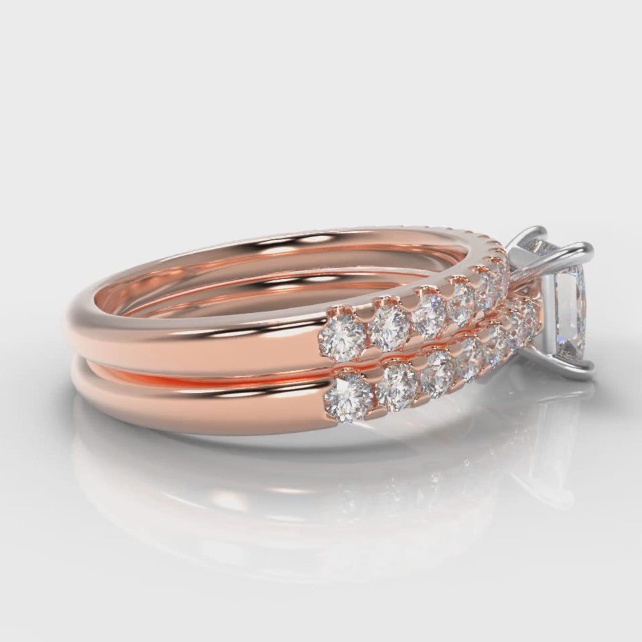 Carrée Micropavé Princess Cut Diamond Bridal Set - Rose Gold