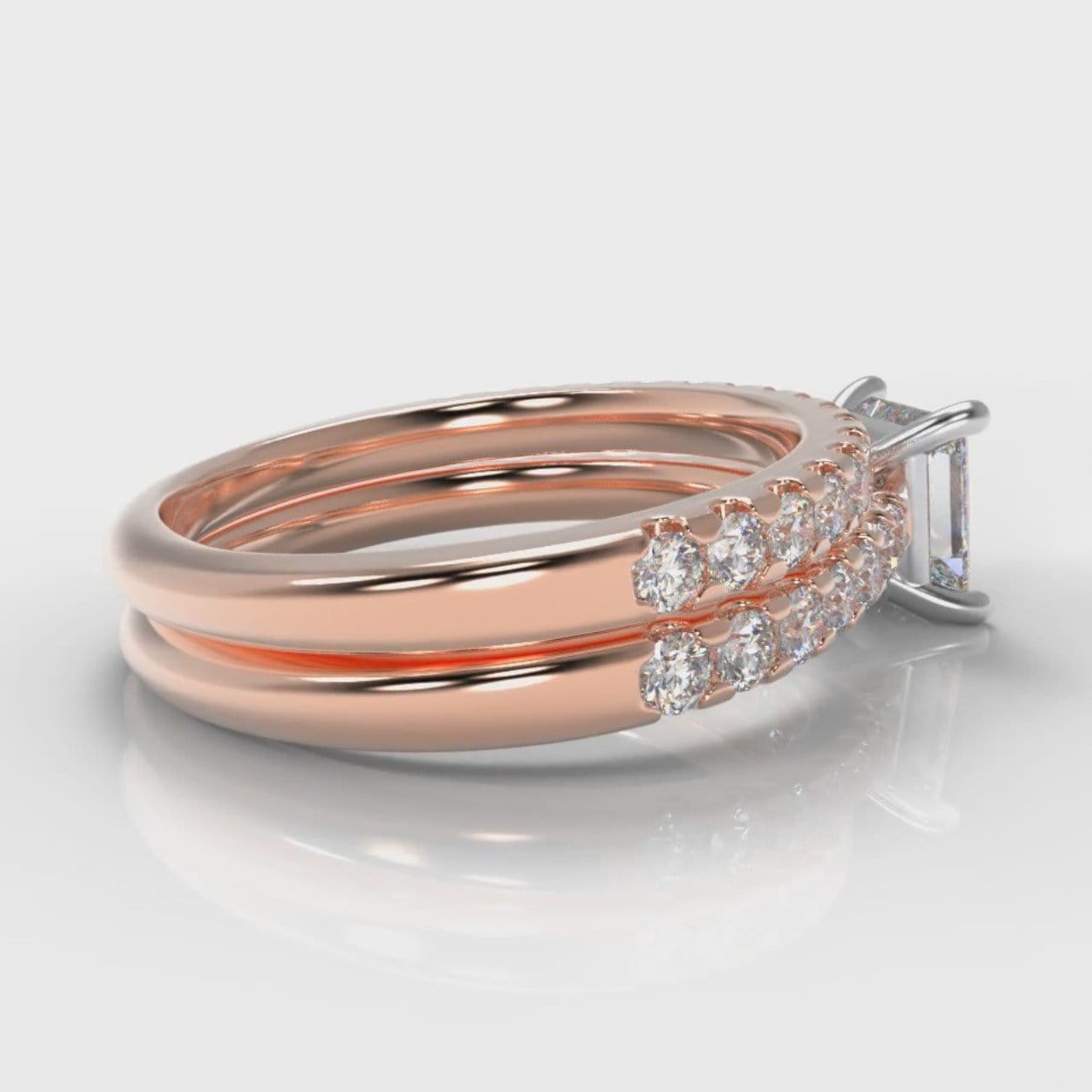 Carrée Micropavé Princess Cut Diamond Bridal Set - Rose Gold