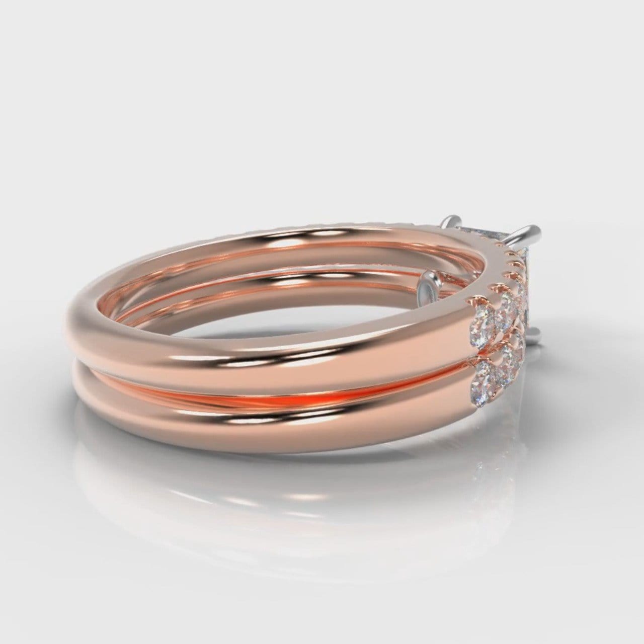 Carrée Micropavé Princess Cut Diamond Bridal Set - Rose Gold