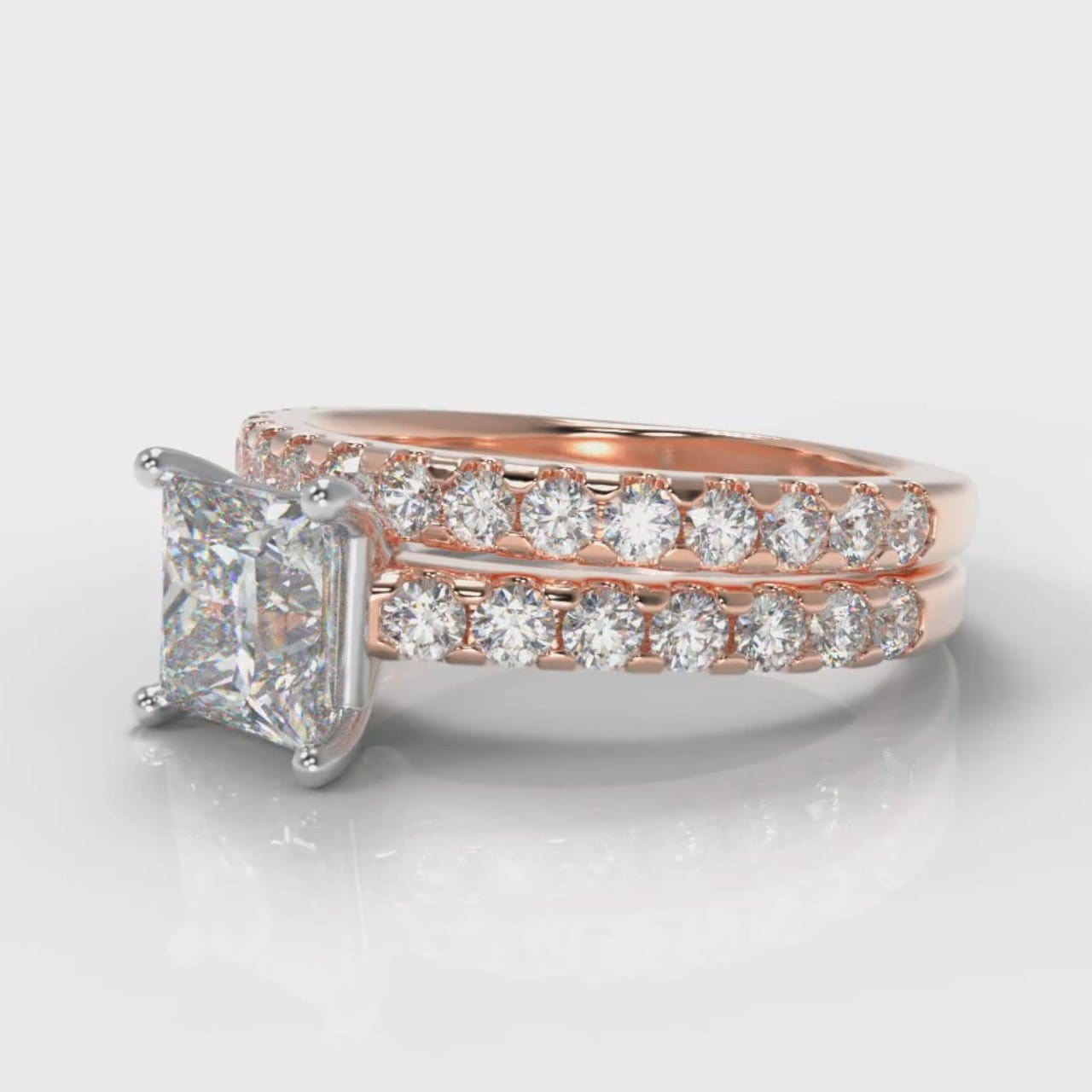 Carrée Micropavé Princess Cut Diamond Bridal Set - Rose Gold