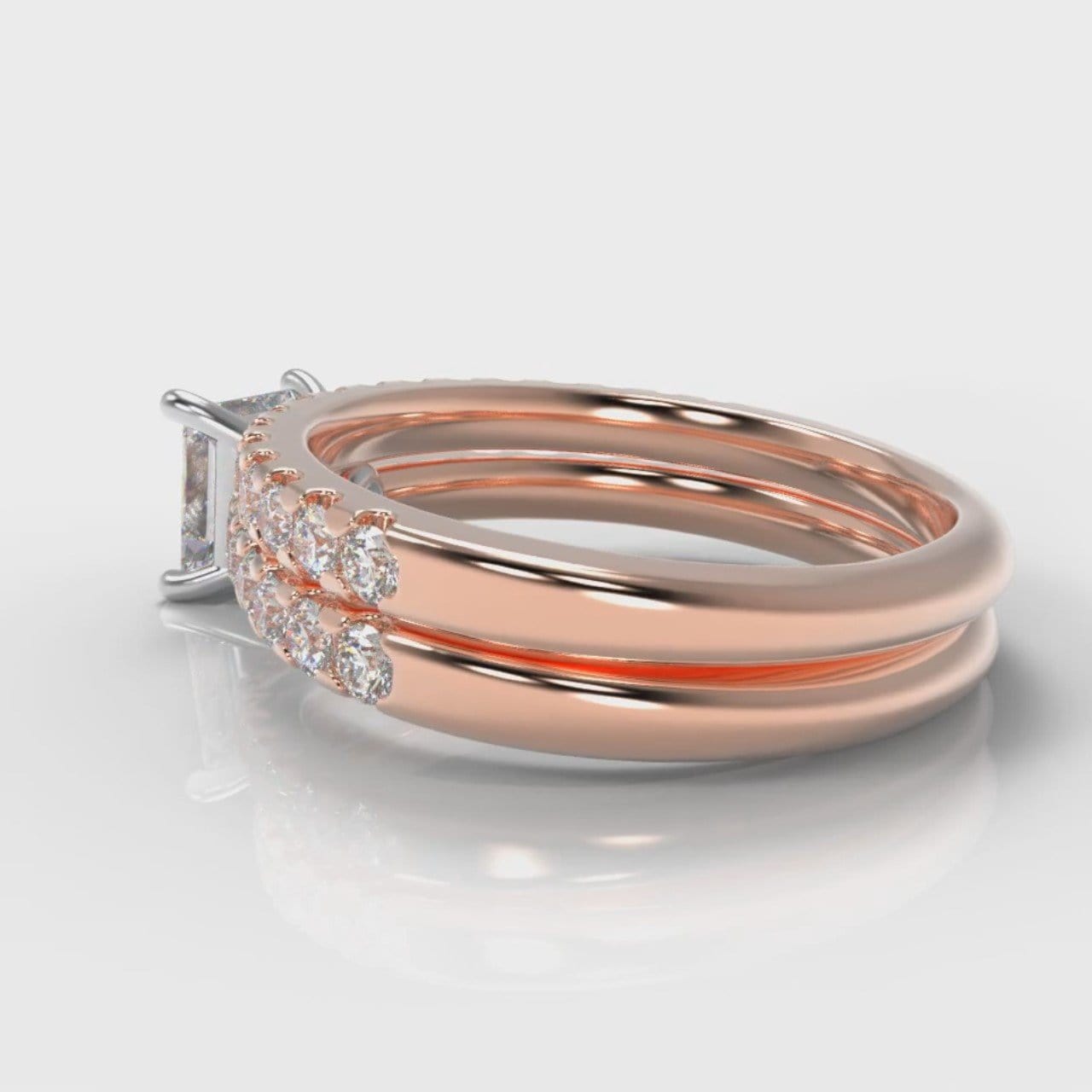 Carrée Micropavé Princess Cut Diamond Bridal Set - Rose Gold