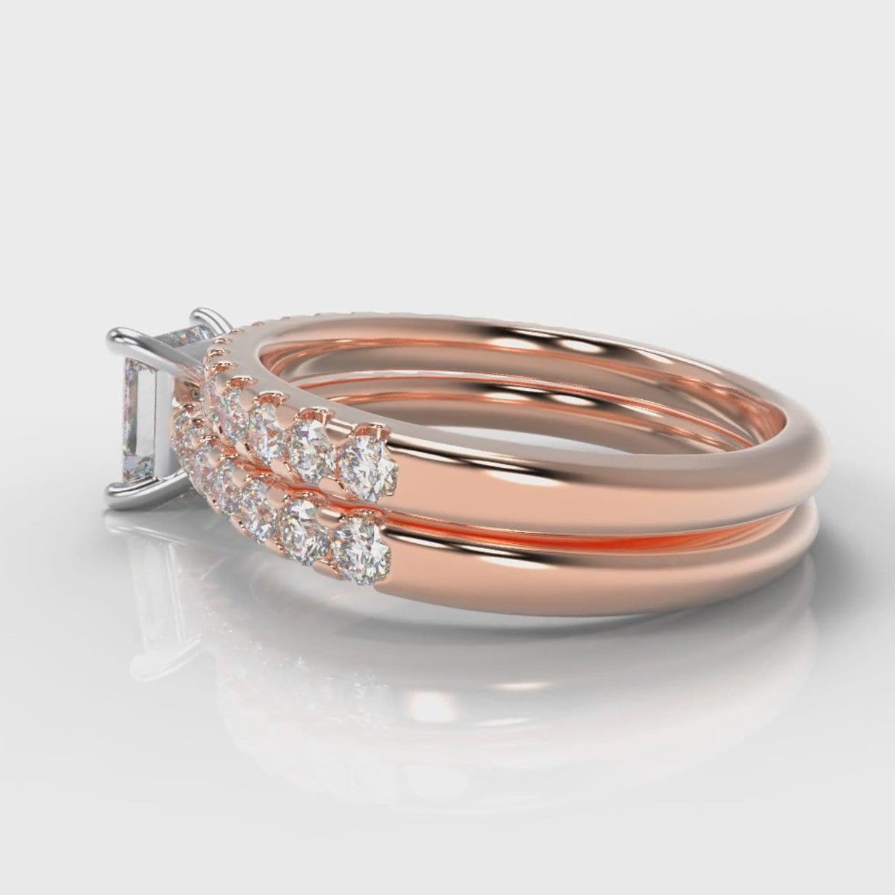 Carrée Micropavé Princess Cut Diamond Bridal Set - Rose Gold
