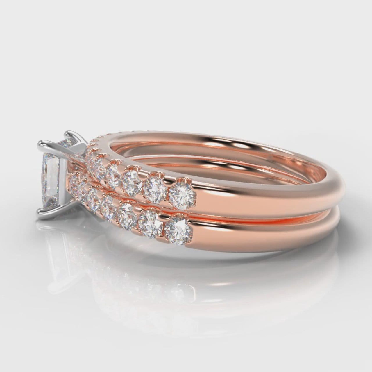 Carrée Micropavé Princess Cut Diamond Bridal Set - Rose Gold