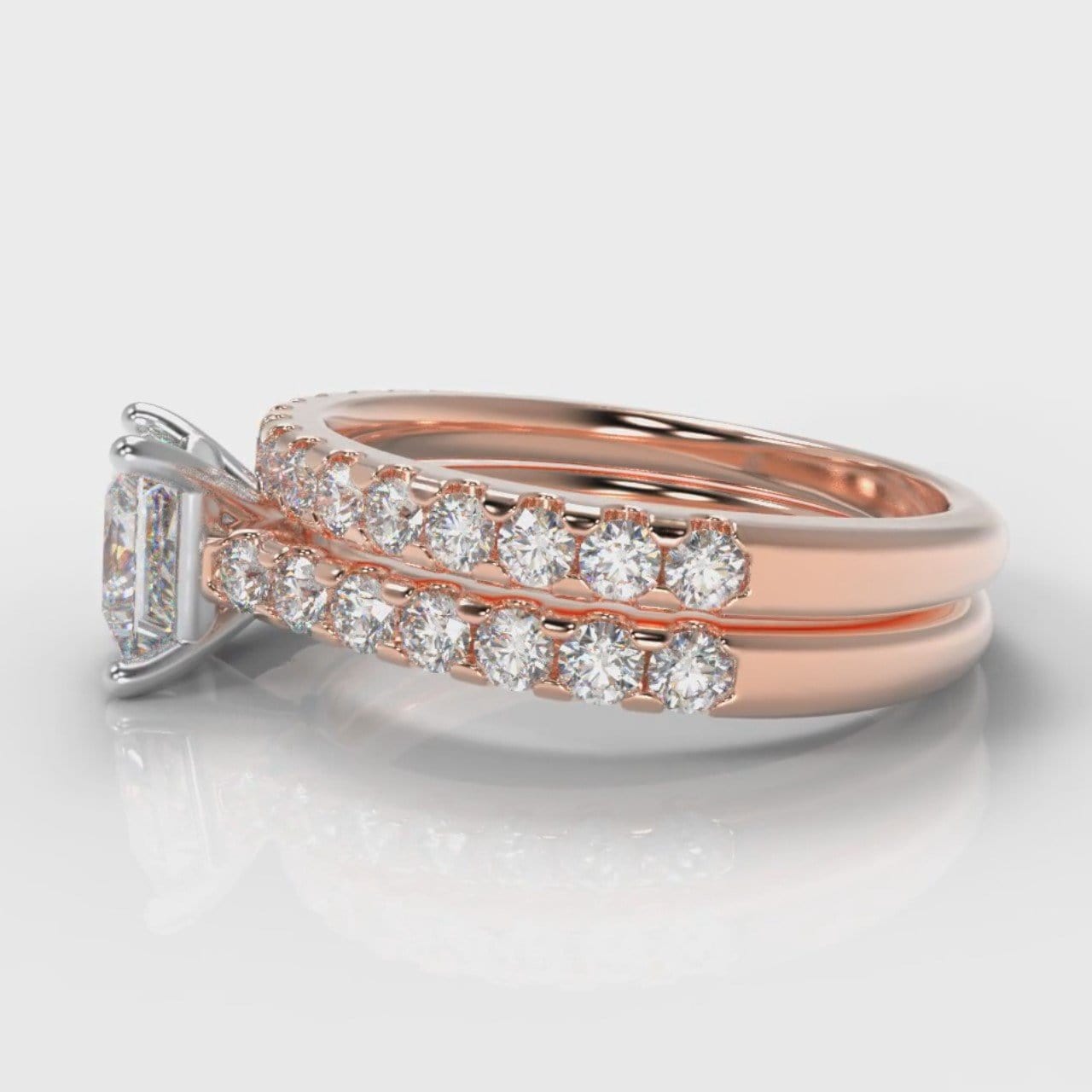 Carrée Micropavé Princess Cut Diamond Bridal Set - Rose Gold