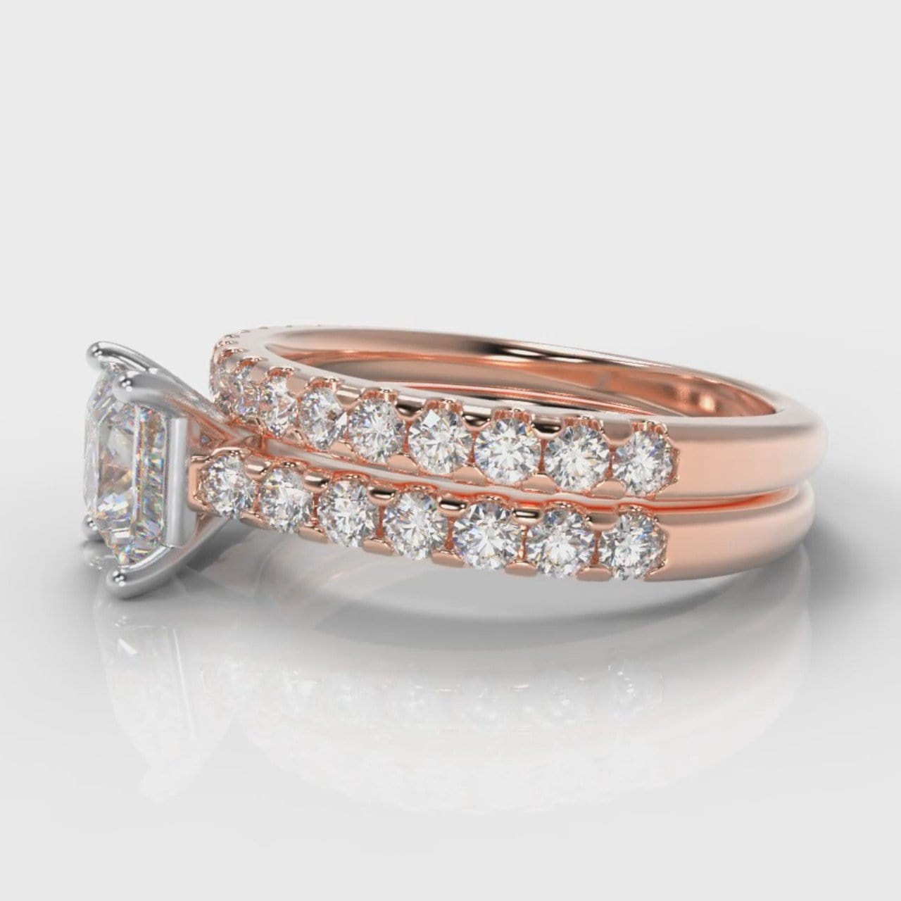 Carrée Micropavé Princess Cut Diamond Bridal Set - Rose Gold