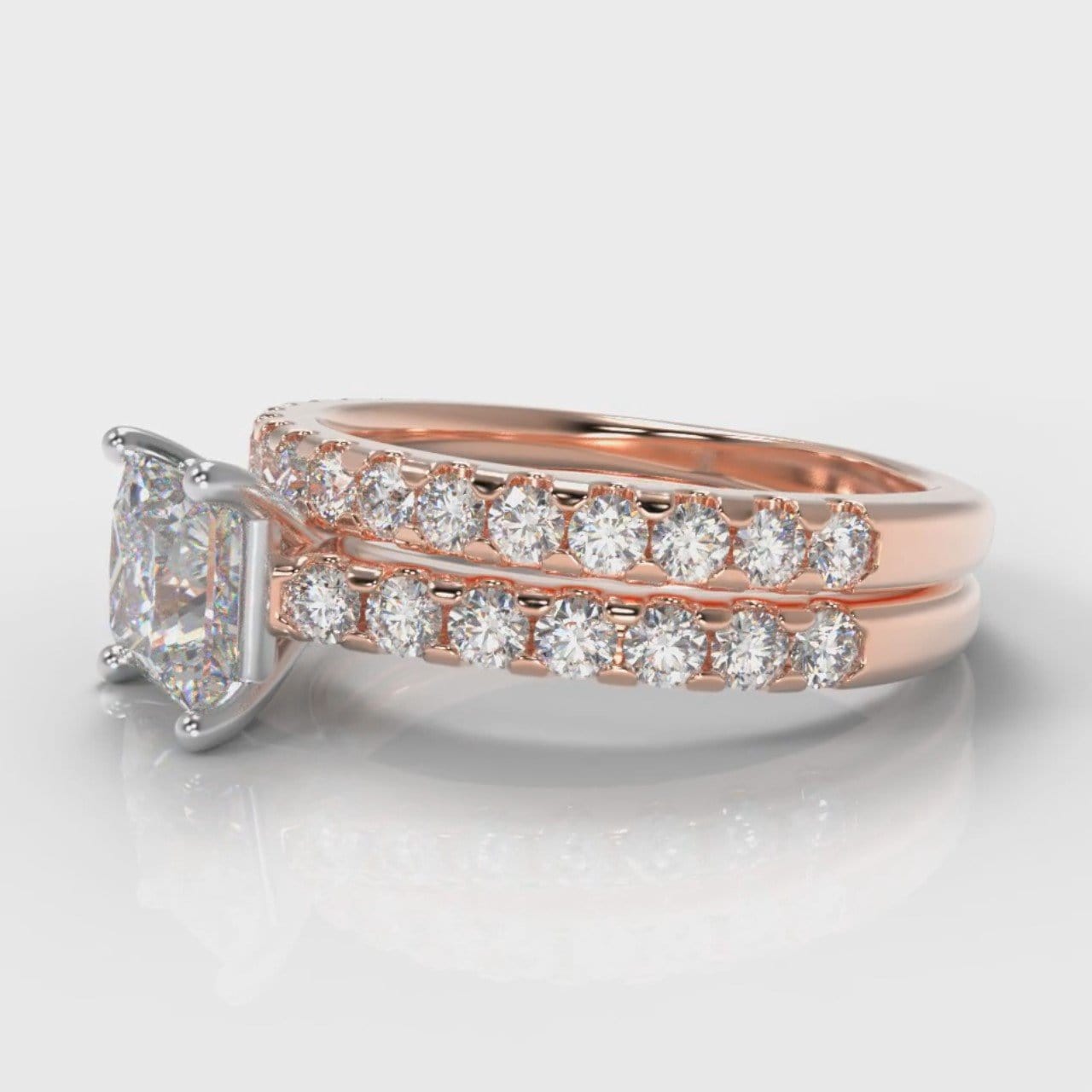 Carrée Micropavé Princess Cut Diamond Bridal Set - Rose Gold