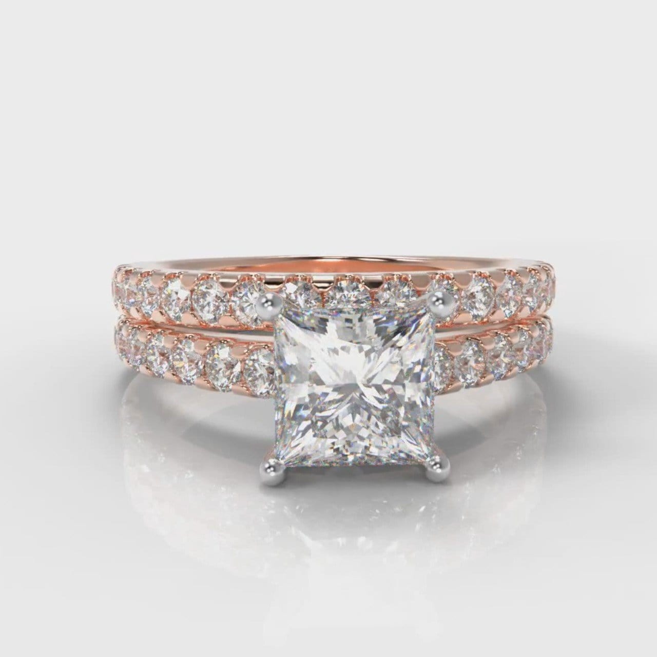 Carrée Micropavé Princess Cut Diamond Bridal Set - Rose Gold