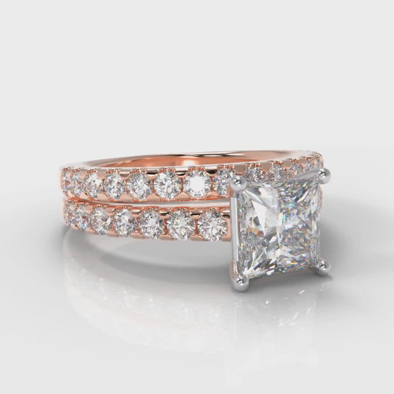 Carrée Micropavé Princess Cut Diamond Bridal Set - Rose Gold