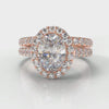 Micropavé Oval Diamond Halo Bridal Set - Rose Gold