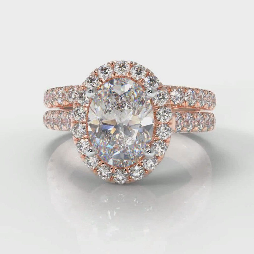 Micropavé Oval Diamond Halo Bridal Set - Rose Gold