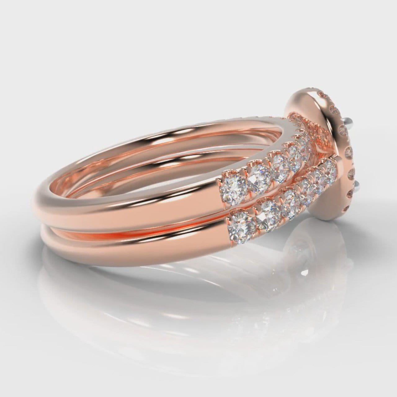 Micropavé Oval Diamond Halo Bridal Set - Rose Gold