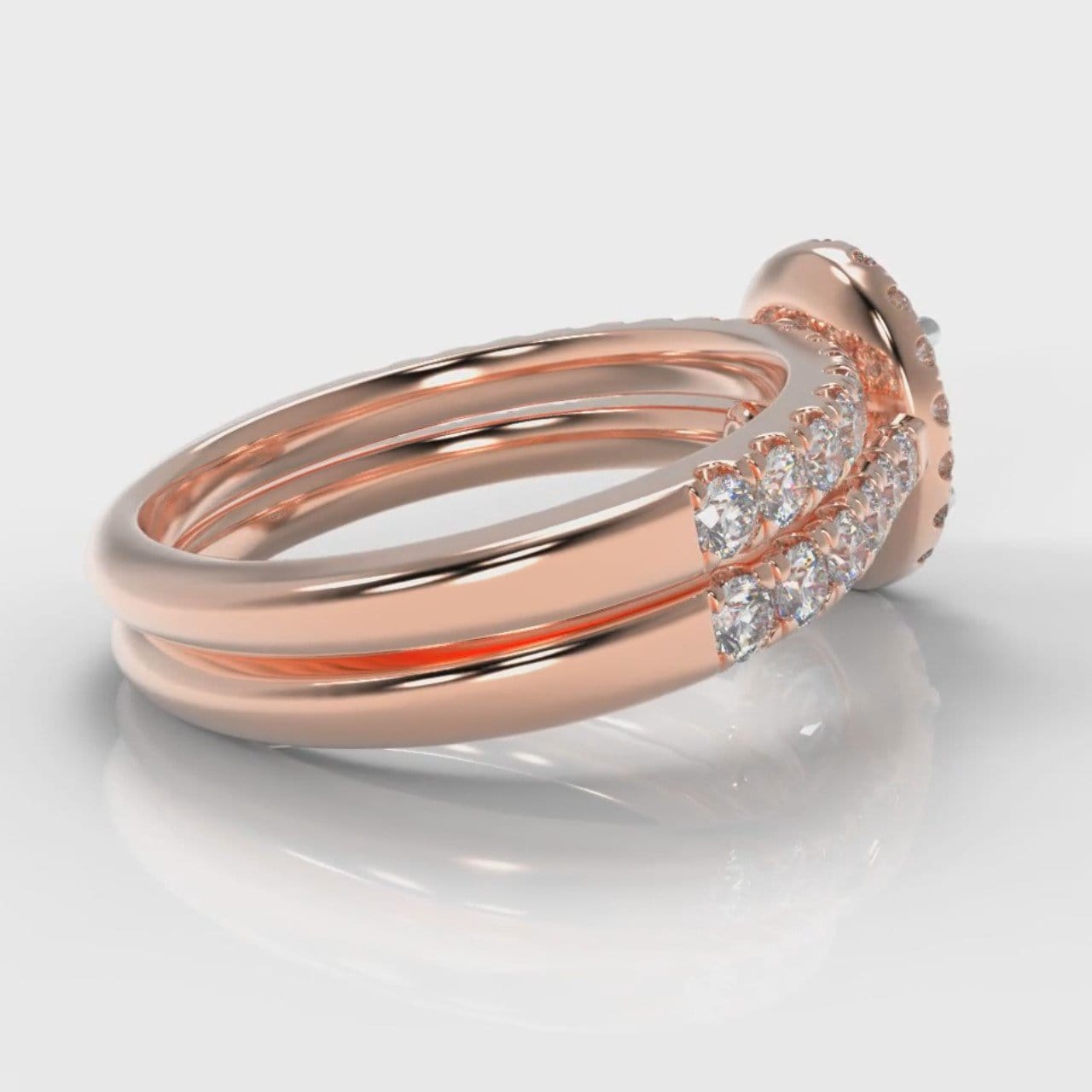 Micropavé Oval Diamond Halo Bridal Set - Rose Gold
