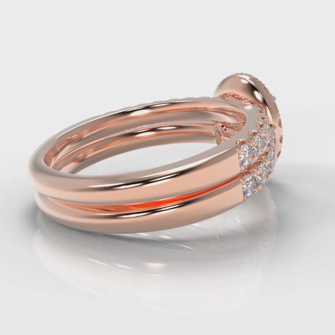 Micropavé Oval Diamond Halo Bridal Set - Rose Gold