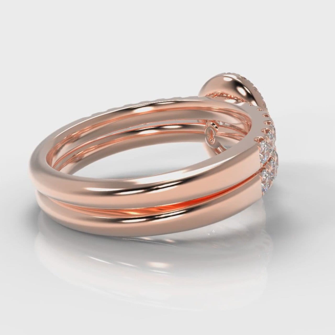 Micropavé Oval Diamond Halo Bridal Set - Rose Gold