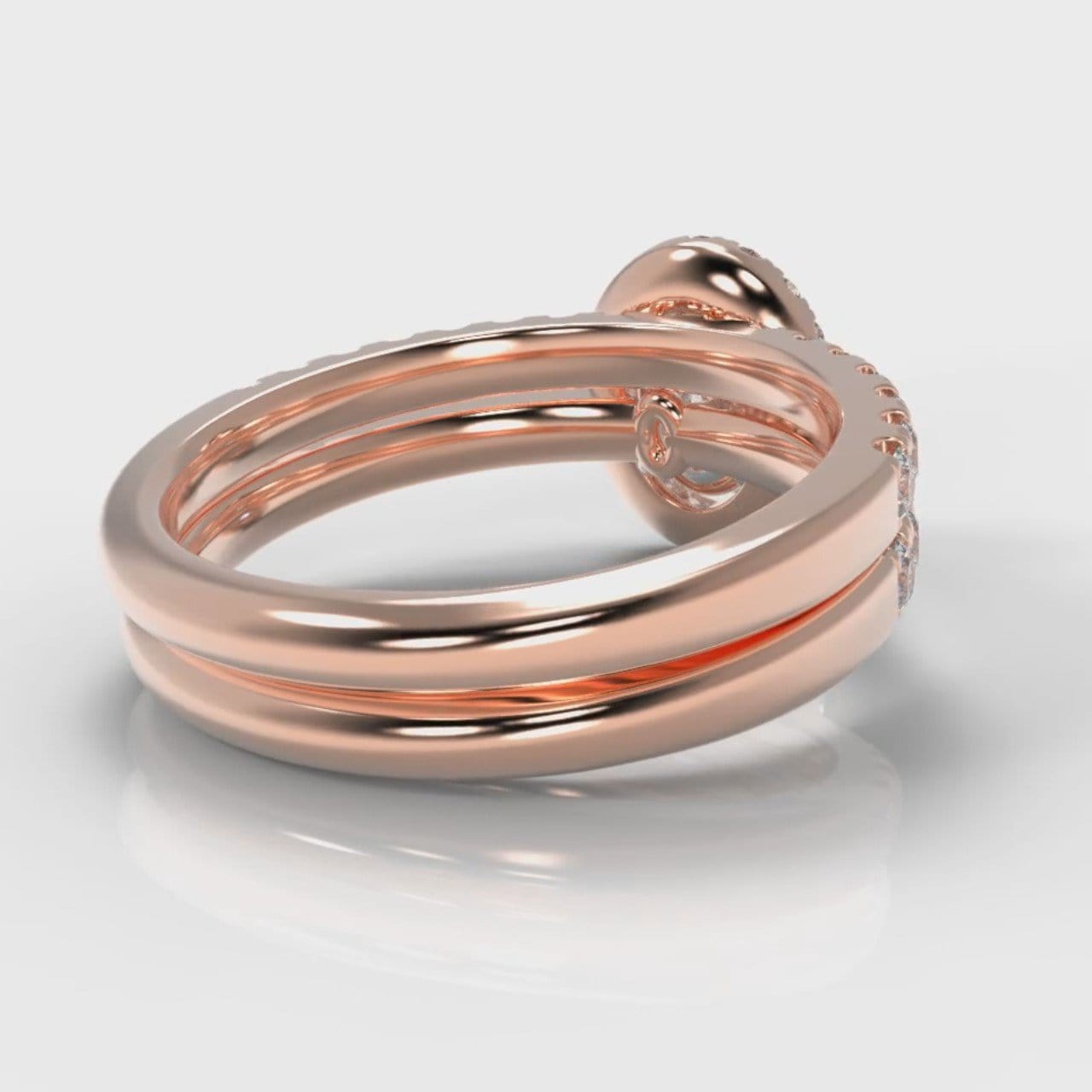 Micropavé Oval Diamond Halo Bridal Set - Rose Gold