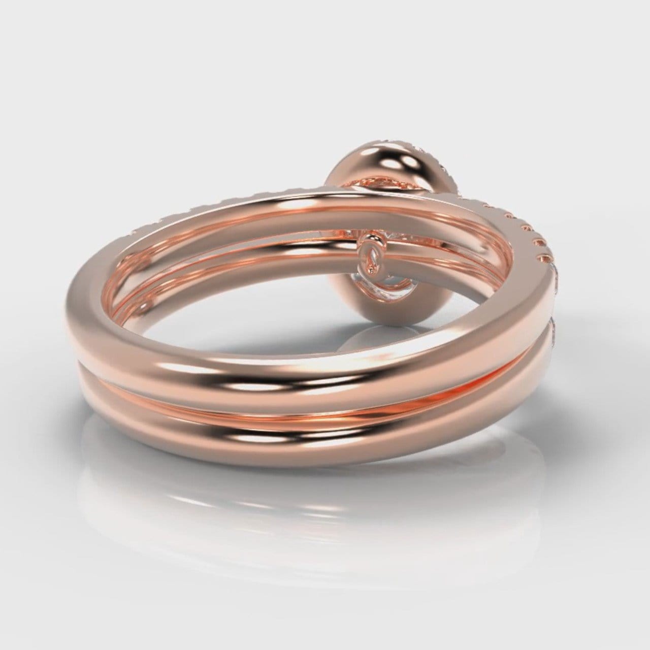 Micropavé Oval Diamond Halo Bridal Set - Rose Gold