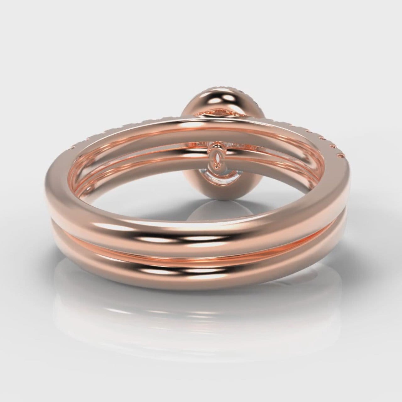 Micropavé Oval Diamond Halo Bridal Set - Rose Gold