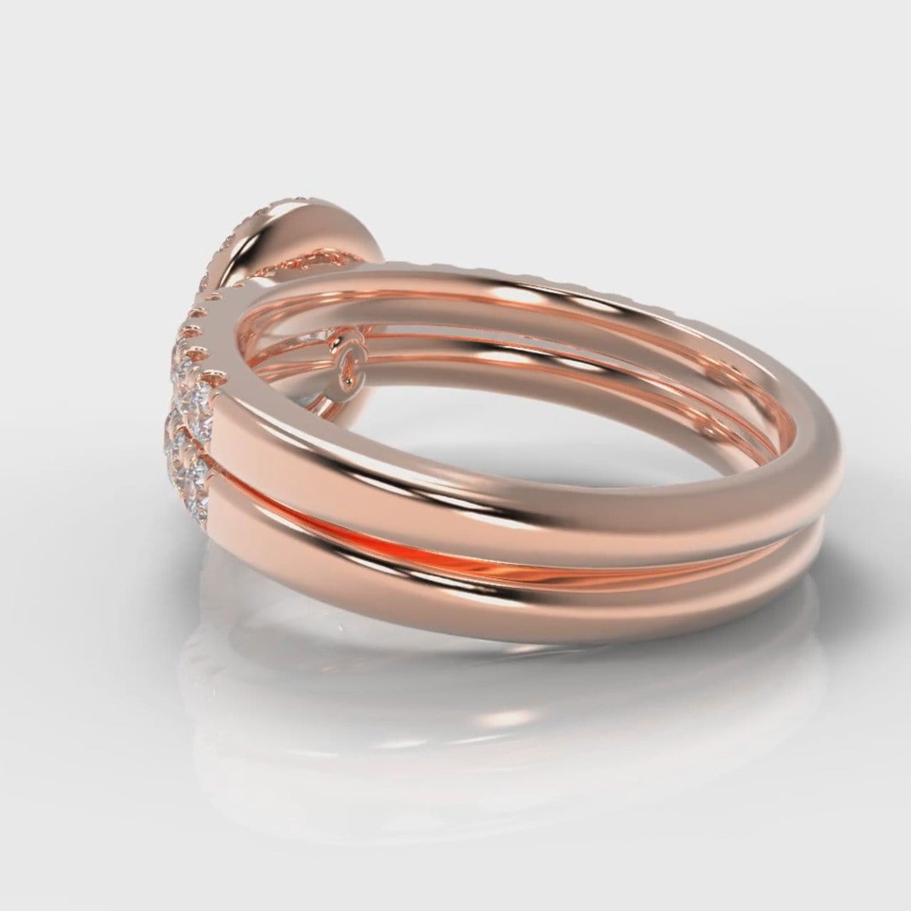 Micropavé Oval Diamond Halo Bridal Set - Rose Gold
