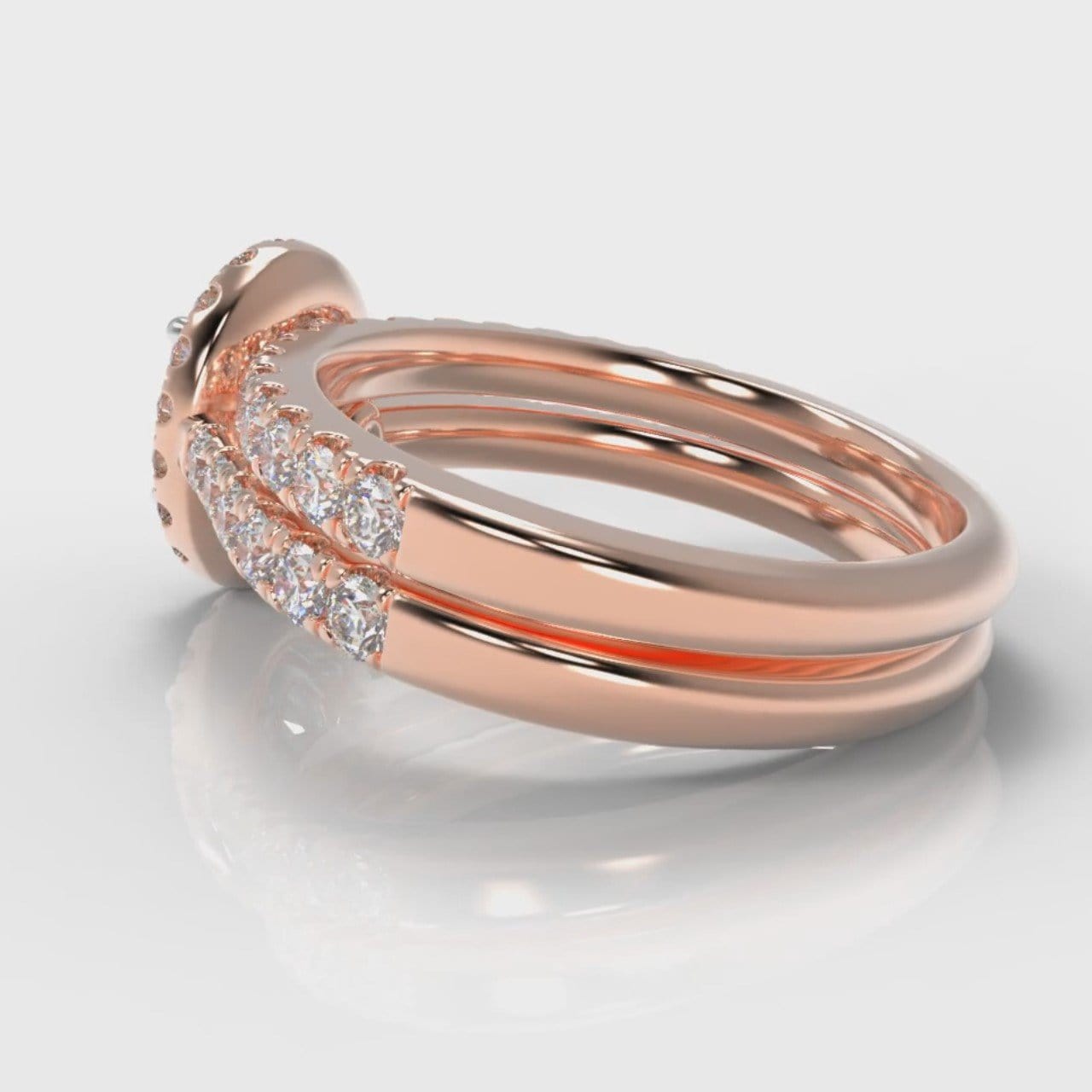 Micropavé Oval Diamond Halo Bridal Set - Rose Gold