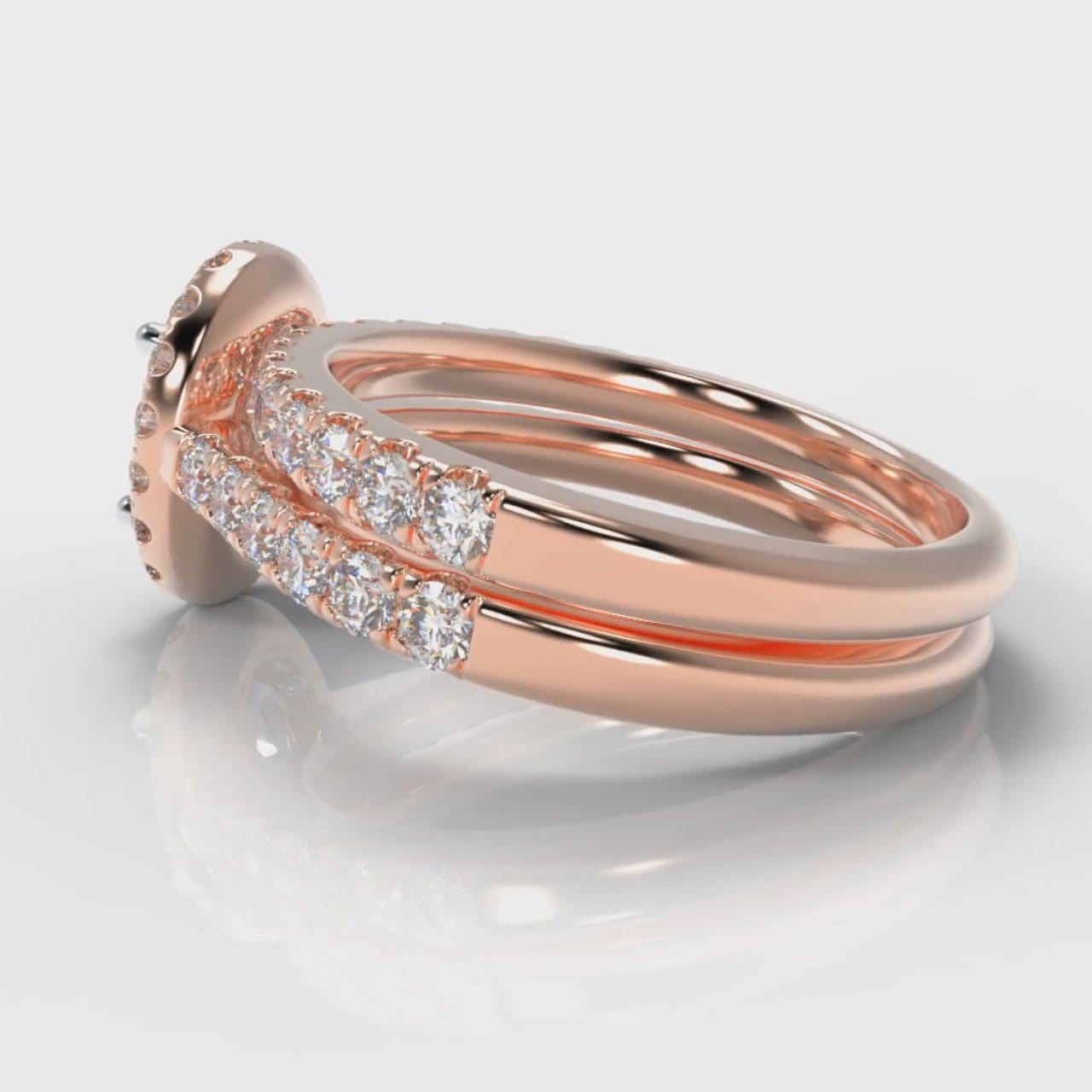 Micropavé Oval Diamond Halo Bridal Set - Rose Gold