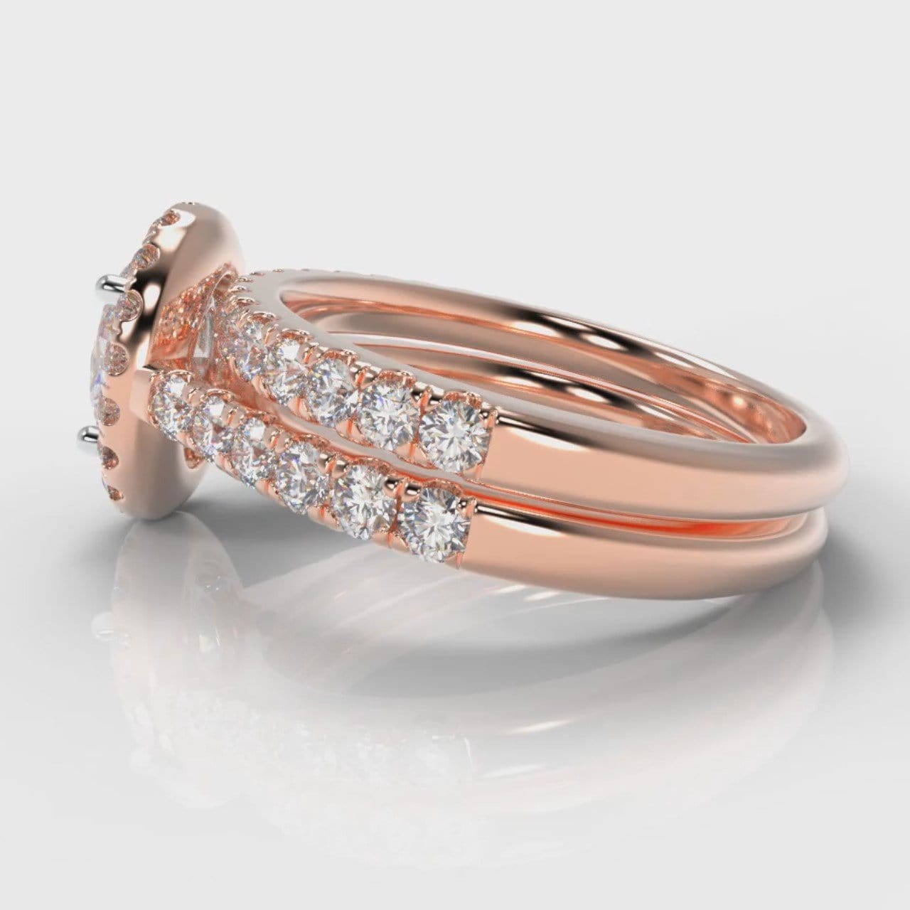 Micropavé Oval Diamond Halo Bridal Set - Rose Gold