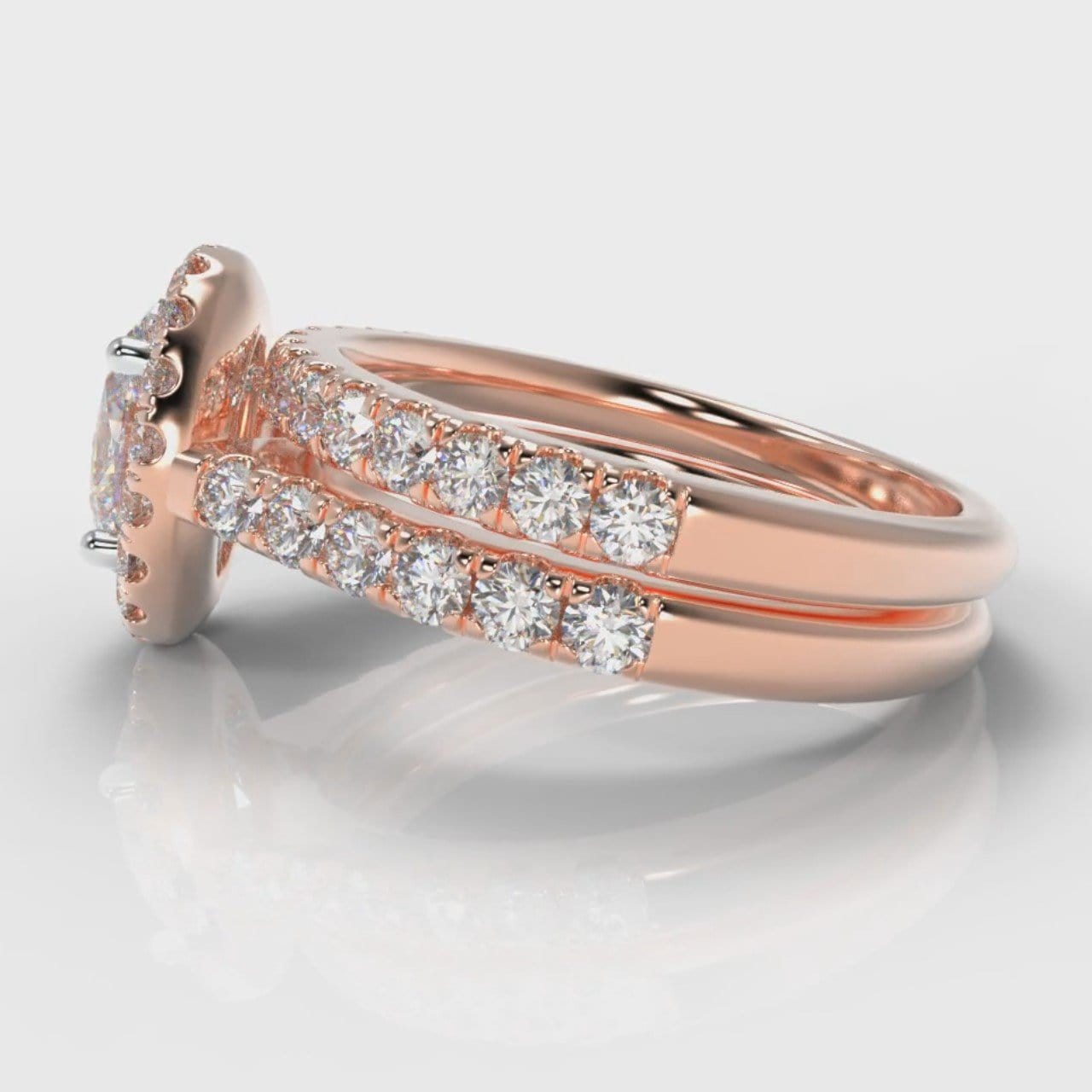 Micropavé Oval Diamond Halo Bridal Set - Rose Gold