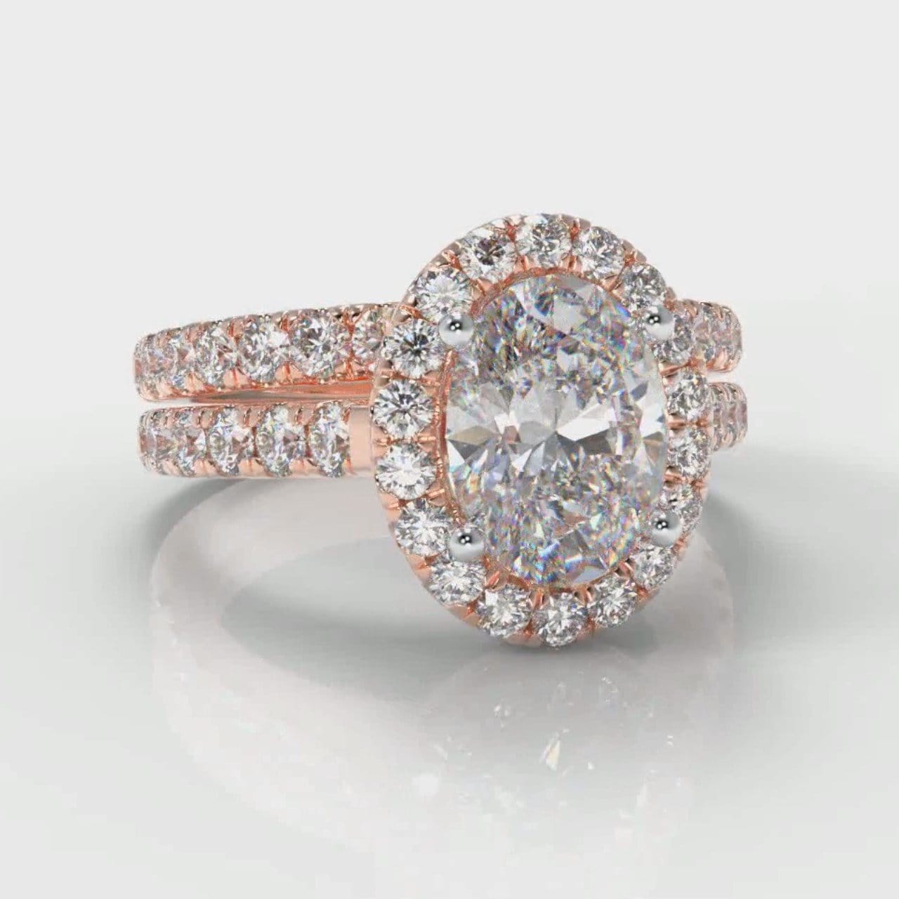 Micropavé Oval Diamond Halo Bridal Set - Rose Gold