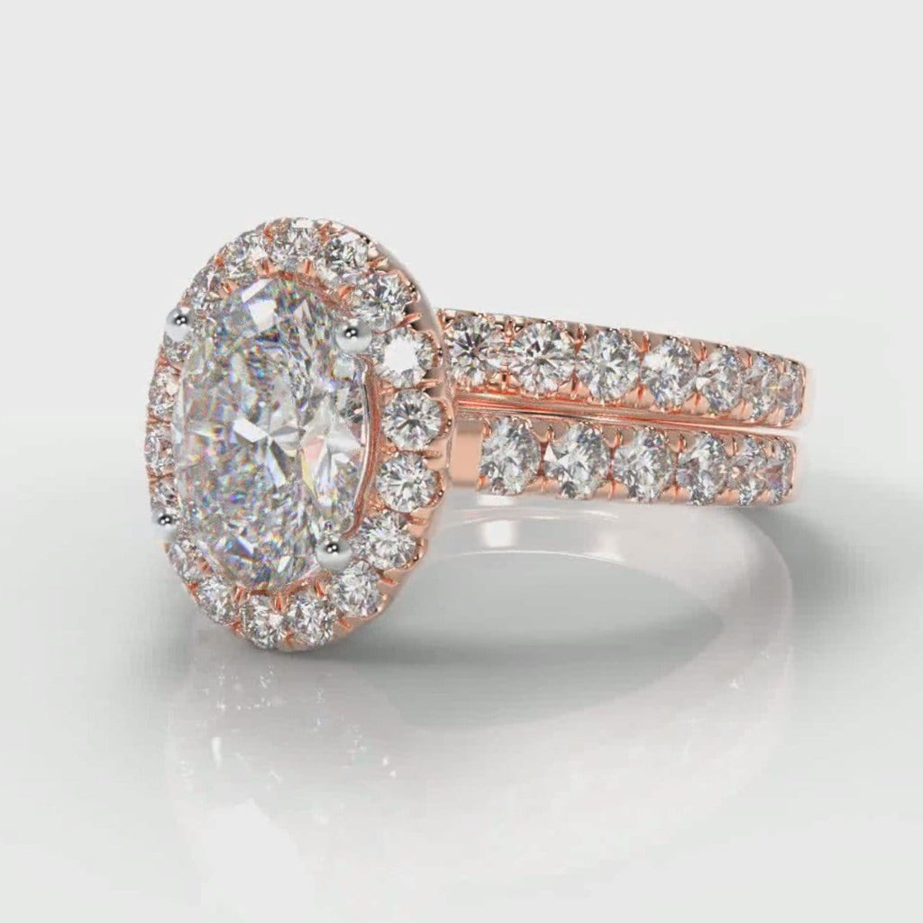 Micropavé Oval Diamond Halo Bridal Set - Rose Gold