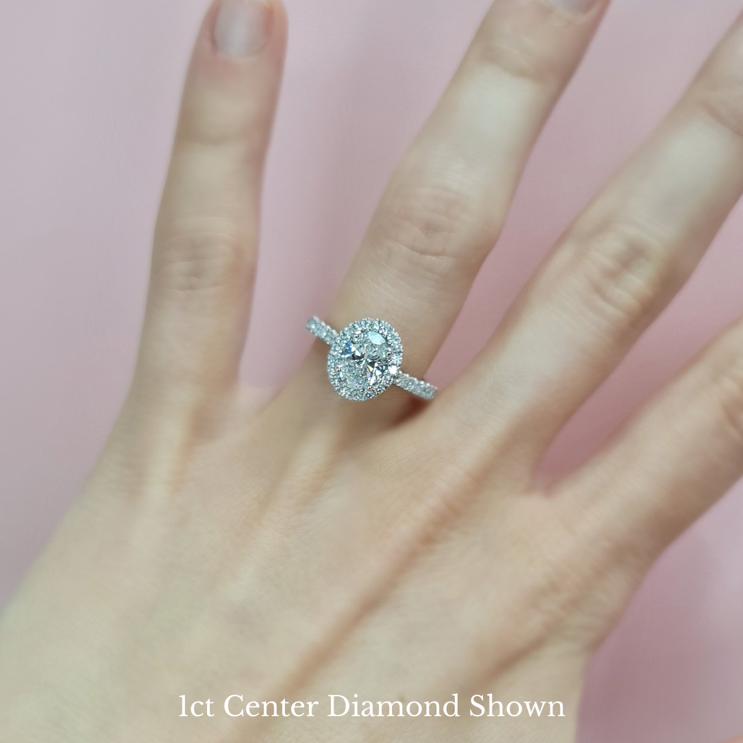 Oval halo engagement ring diamond set