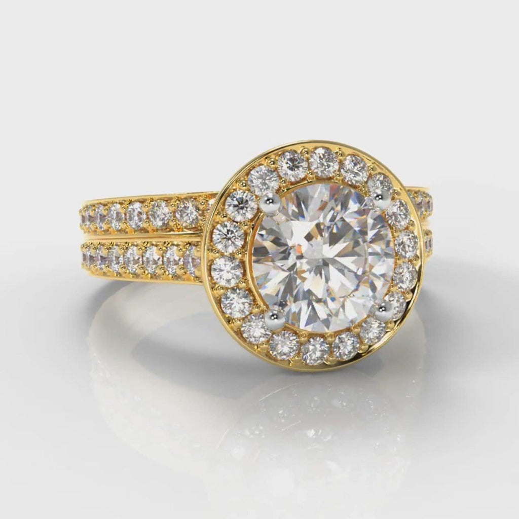 Pavé Round Brilliant Diamond Halo Bridal Set - Yellow Gold
