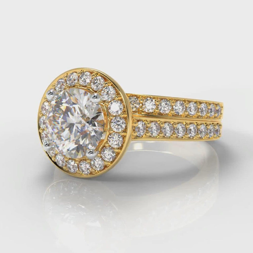 Pavé Round Brilliant Diamond Halo Bridal Set - Yellow Gold