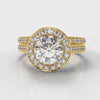 Pavé Round Brilliant Diamond Halo Bridal Set - Yellow Gold