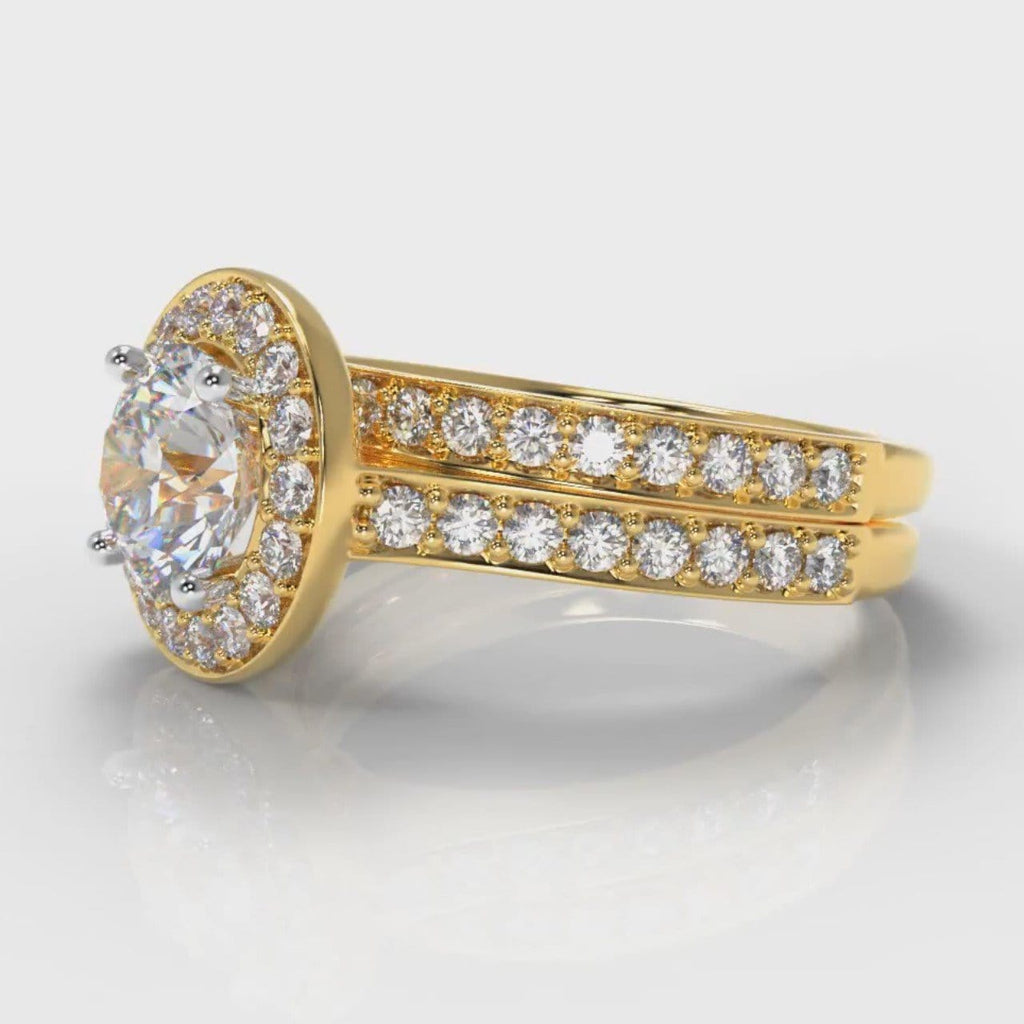 Pavé Round Brilliant Diamond Halo Bridal Set - Yellow Gold