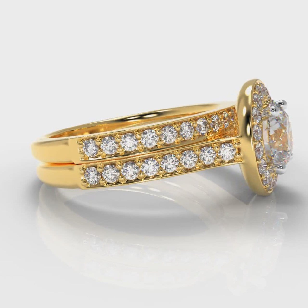 Pavé Round Brilliant Diamond Halo Bridal Set - Yellow Gold