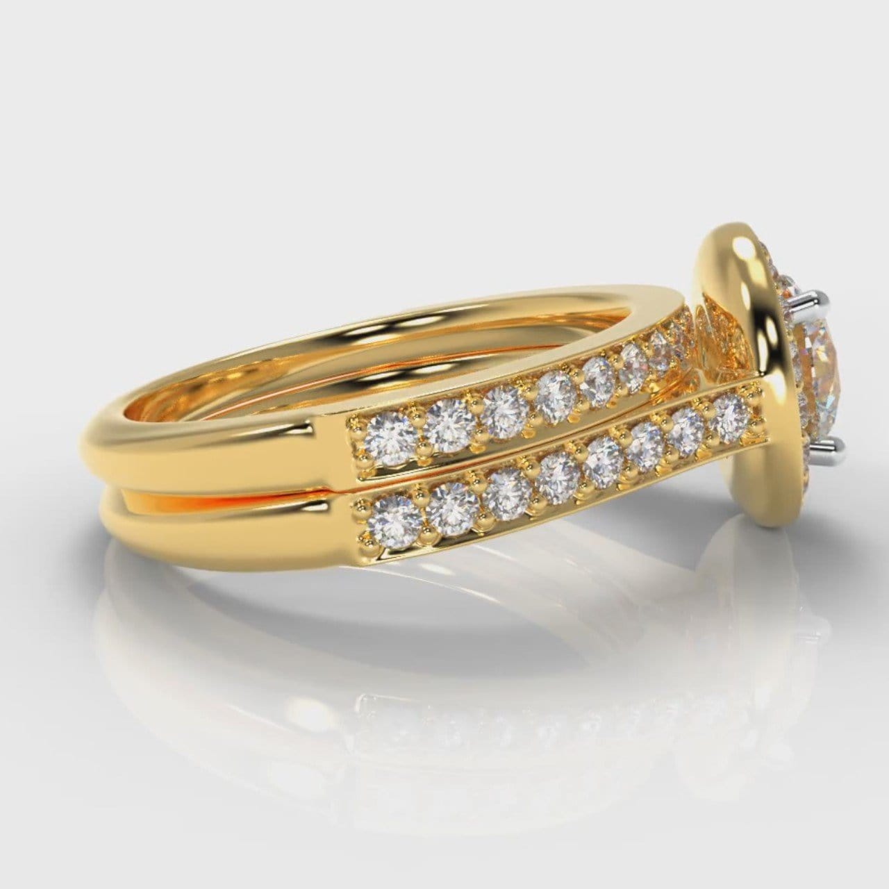 Pavé Round Brilliant Diamond Halo Bridal Set - Yellow Gold