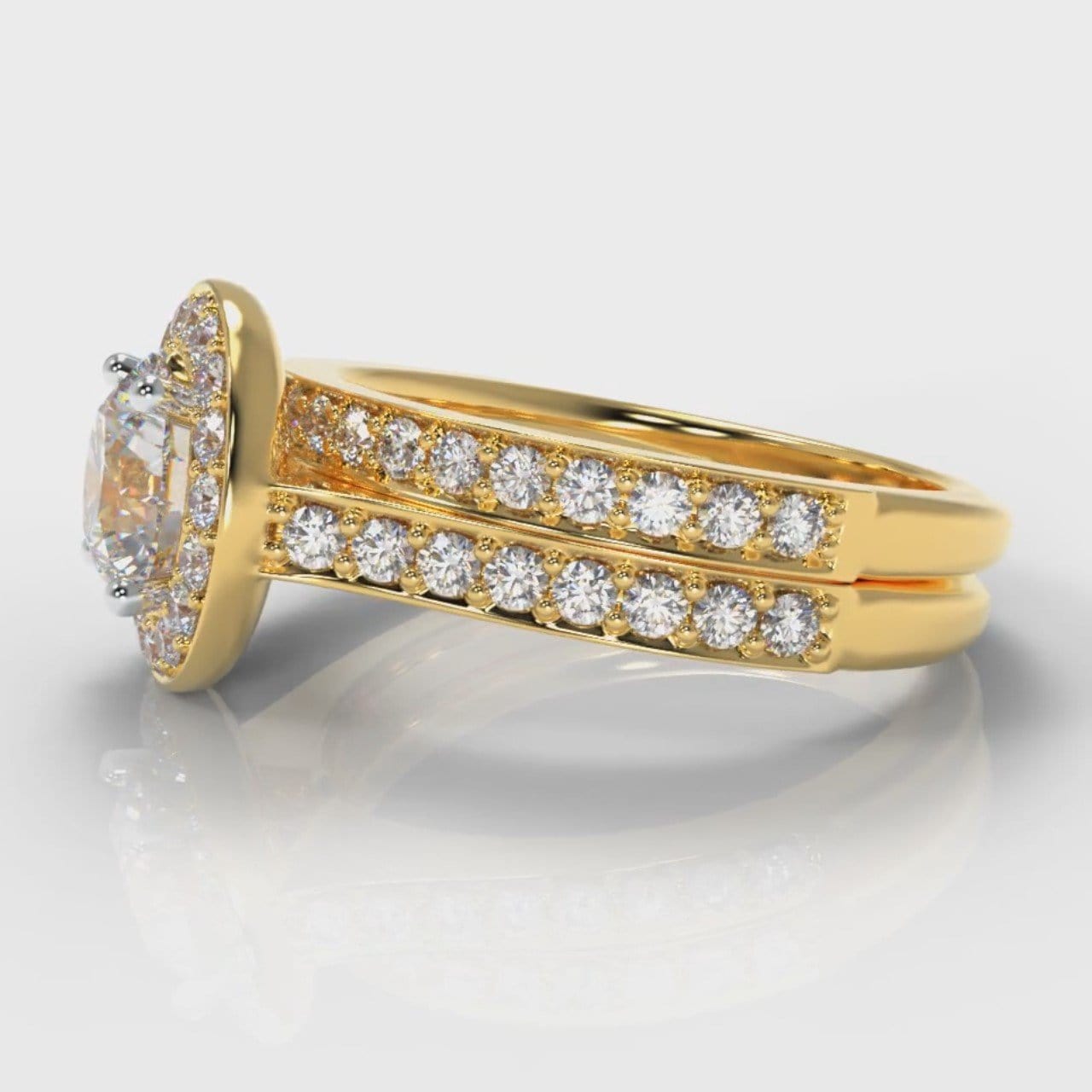 Pavé Round Brilliant Diamond Halo Bridal Set - Yellow Gold