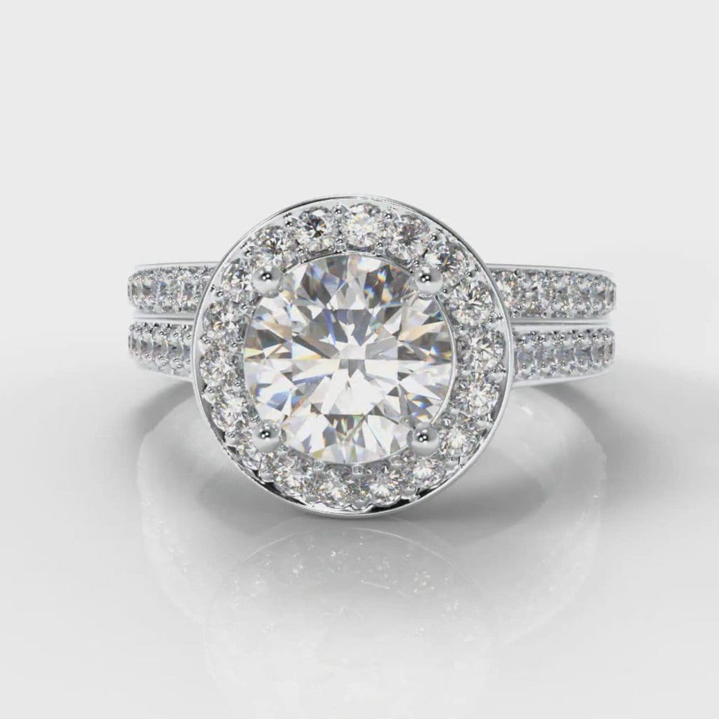 Pavé Round Brilliant Diamond Halo Bridal Set