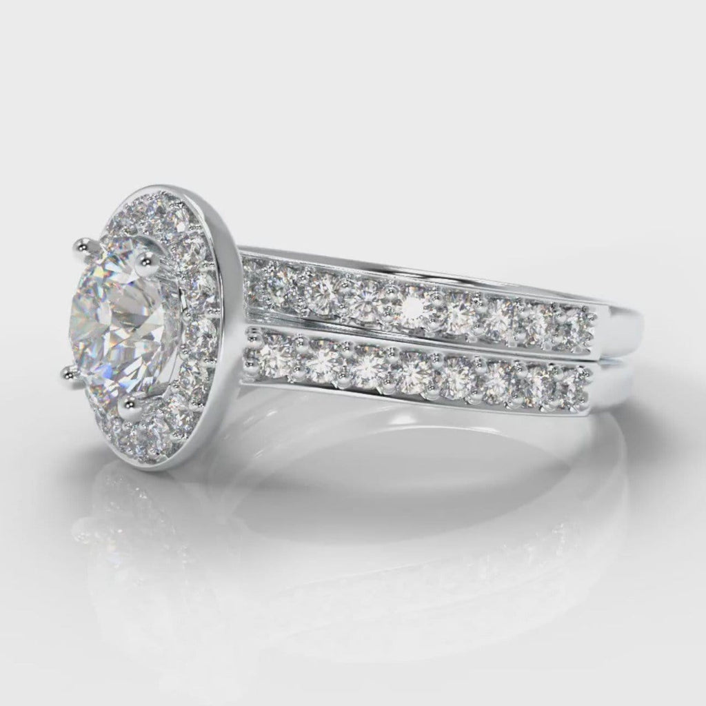 Pavé Round Brilliant Diamond Halo Bridal Set