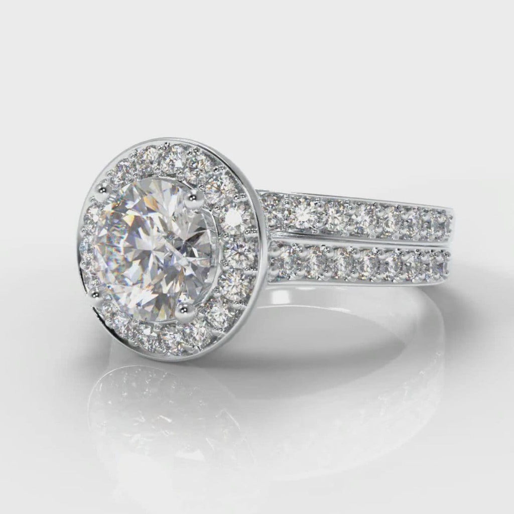 Pavé Round Brilliant Diamond Halo Bridal Set