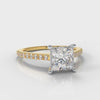 Petite Micropavé Princess Cut Diamond Engagement Ring - Yellow Gold