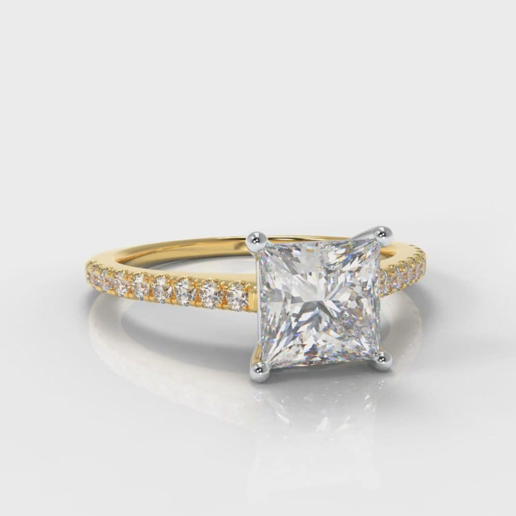 Petite Micropavé Princess Cut Diamond Engagement Ring - Yellow Gold