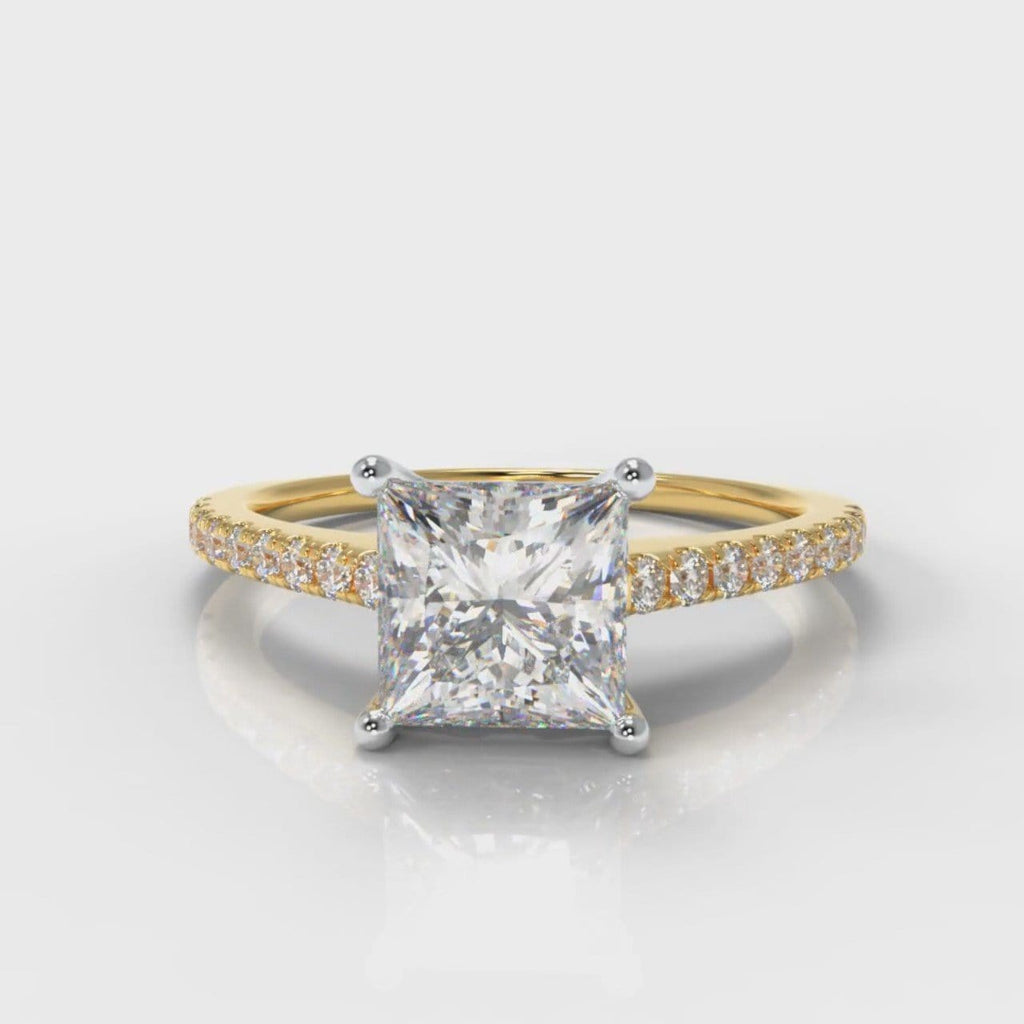 Petite Micropavé Princess Cut Diamond Engagement Ring - Yellow Gold