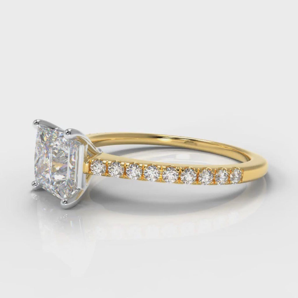 Petite Micropavé Princess Cut Diamond Engagement Ring - Yellow Gold