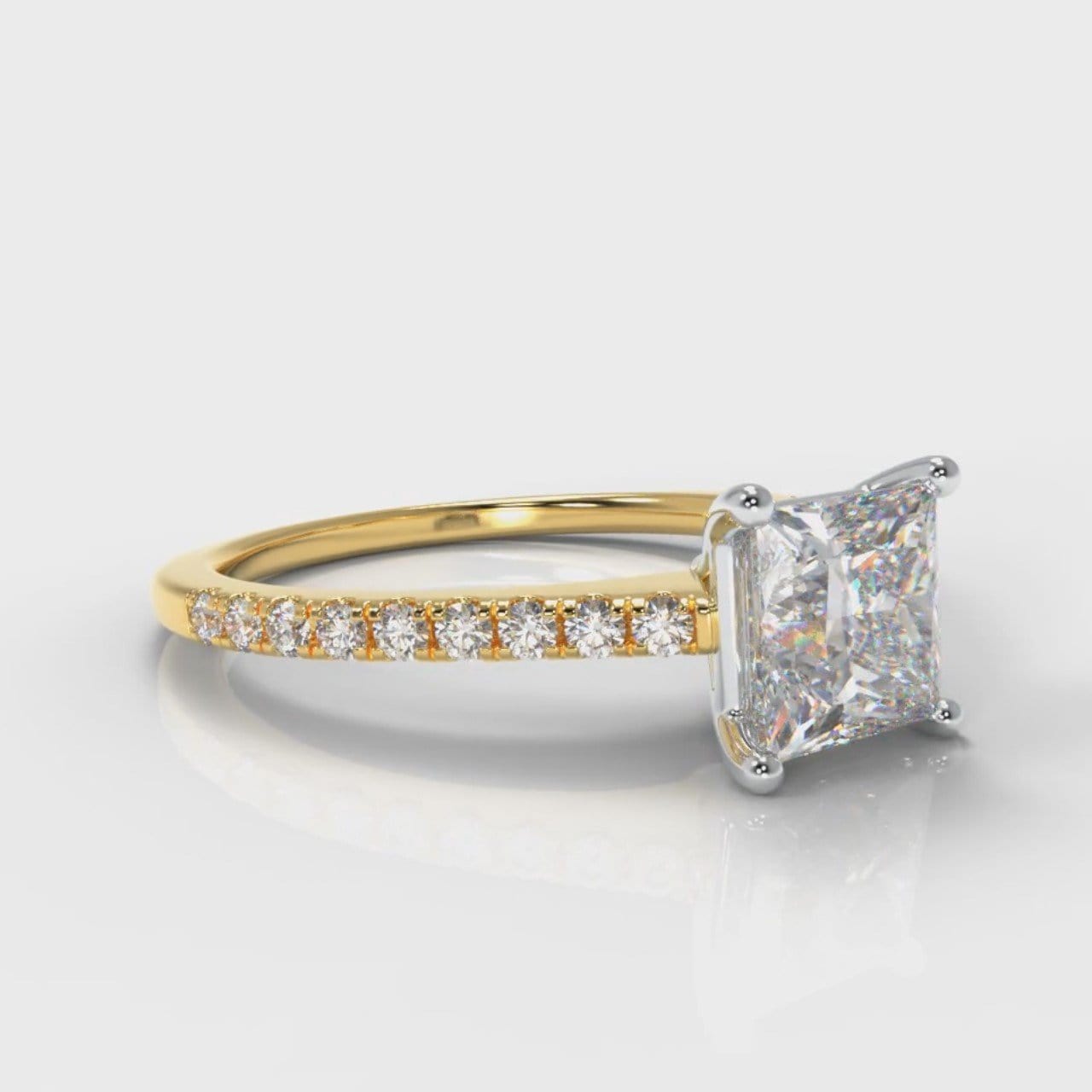 Petite Micropavé Princess Cut Diamond Engagement Ring - Yellow Gold