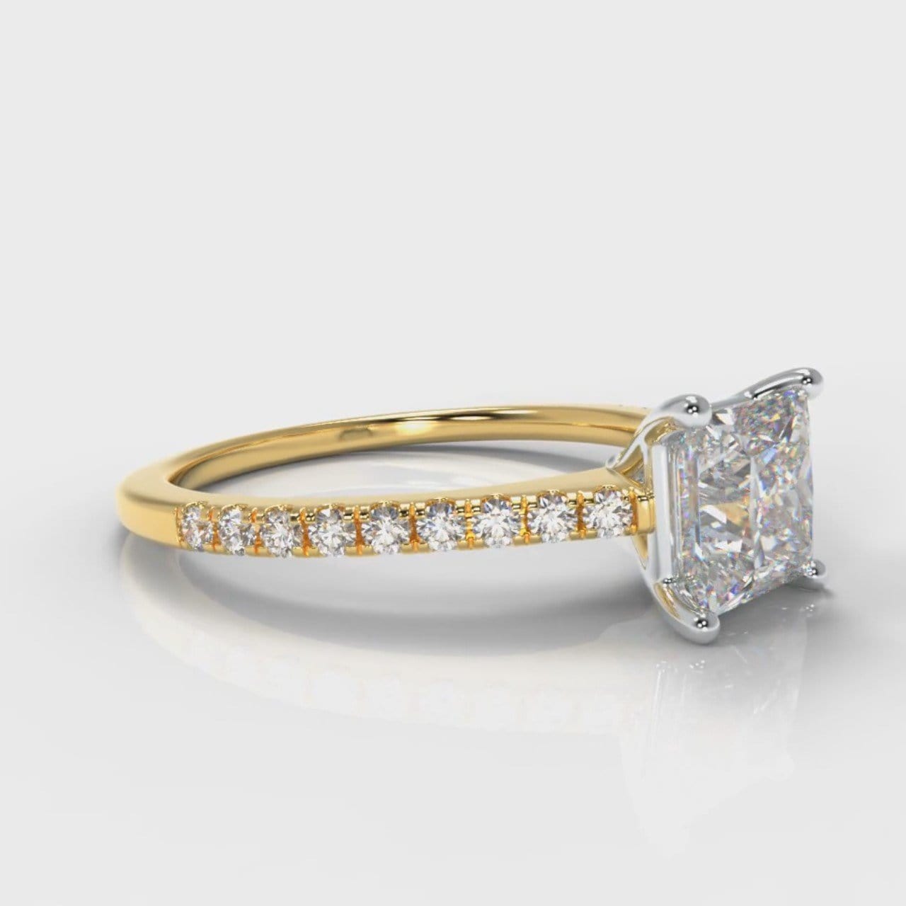Petite Micropavé Princess Cut Diamond Engagement Ring - Yellow Gold