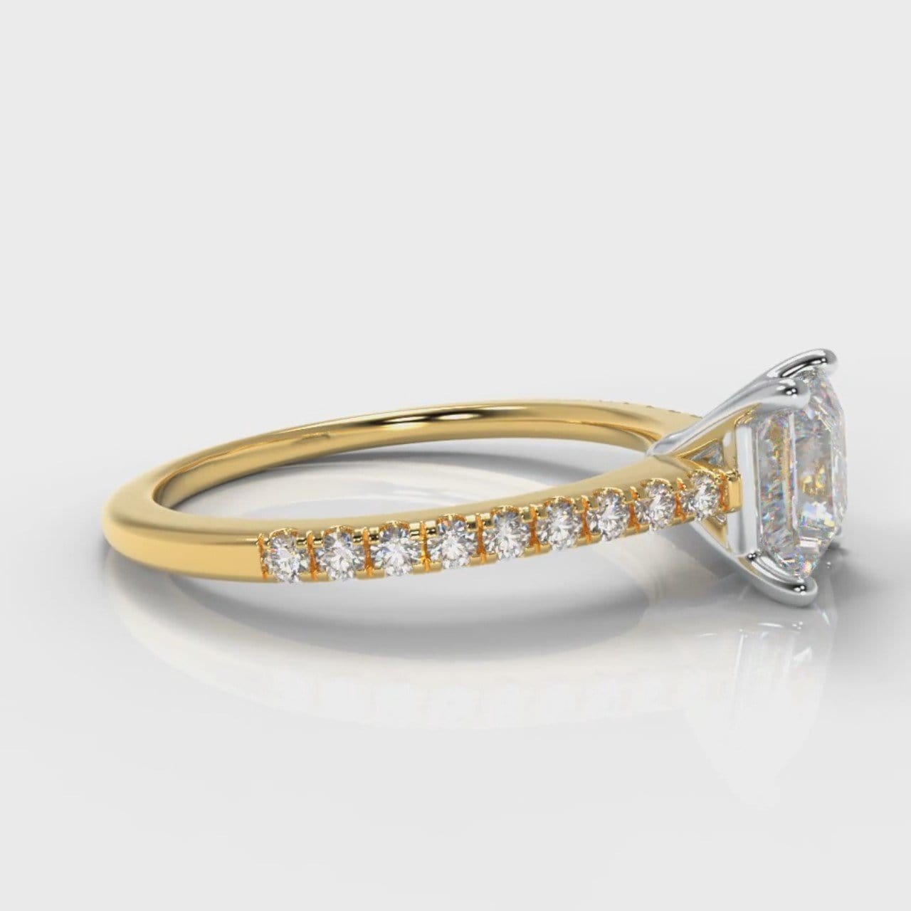 Petite Micropavé Princess Cut Diamond Engagement Ring - Yellow Gold