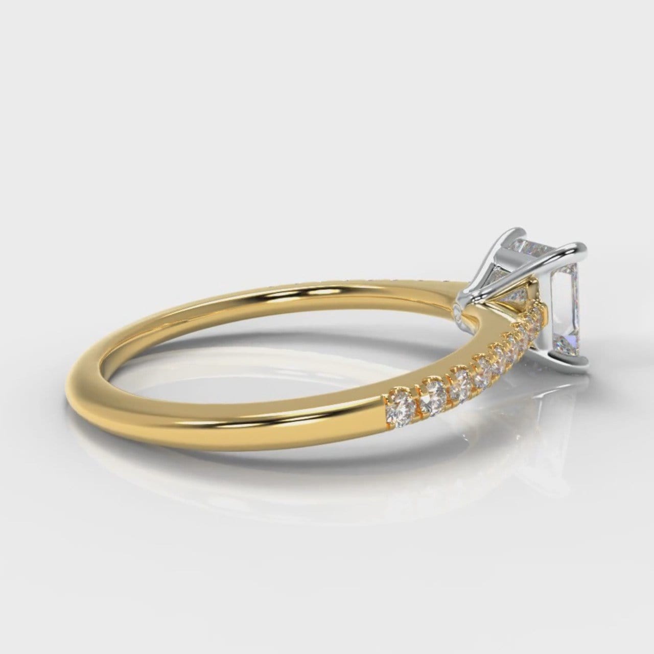 Petite Micropavé Princess Cut Diamond Engagement Ring - Yellow Gold